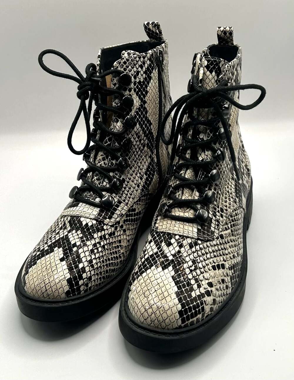 Linea Paolo Trinity Snake Print Leather Combat Boots